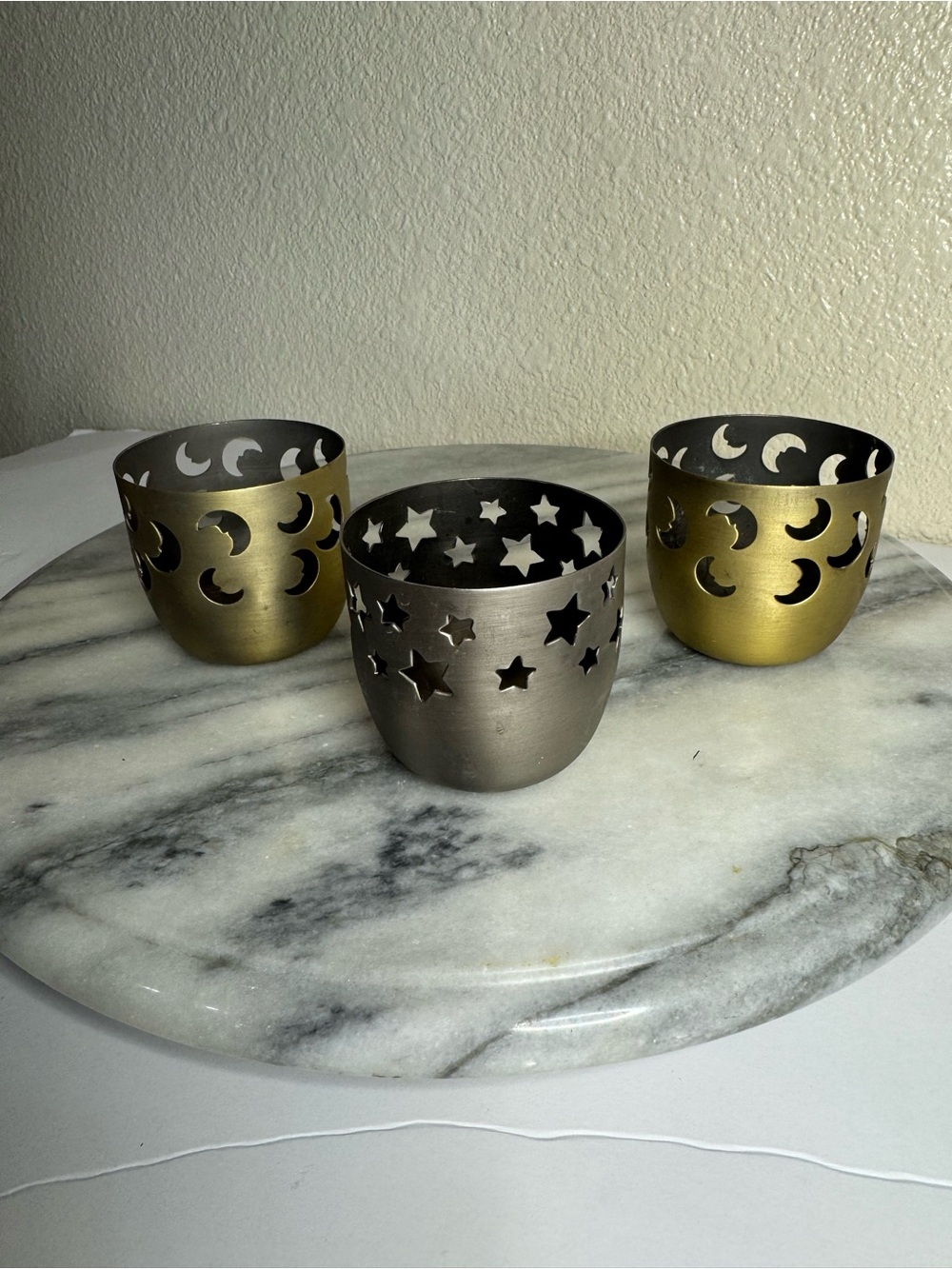 Vintage Metal Star & Moon Tealight Holders - Metallic Gold and Silver